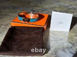 AUTHENTIC HERMES Enamel Clic H Bangle Blue Bracelet Size PM