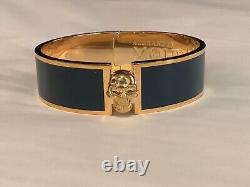 AUTHENTIC SIGNED ALEXANDER McQUEEN BLUE ENAMEL SKULL HINGED BRACELET NR