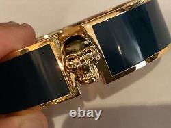 AUTHENTIC SIGNED ALEXANDER McQUEEN BLUE ENAMEL SKULL HINGED BRACELET NR