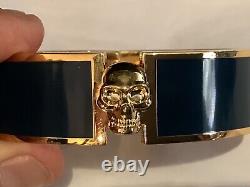 AUTHENTIC SIGNED ALEXANDER McQUEEN BLUE ENAMEL SKULL HINGED BRACELET NR