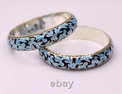 AWESOME 925 STERLING SILVER BLUE COLOR ENAMEL MEENAKARI BANGLE BRACELET ba18