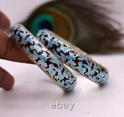 AWESOME 925 STERLING SILVER BLUE COLOR ENAMEL MEENAKARI BANGLE BRACELET ba18