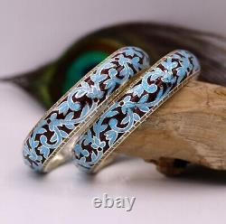 AWESOME 925 STERLING SILVER BLUE COLOR ENAMEL MEENAKARI BANGLE BRACELET ba18