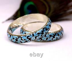 AWESOME 925 STERLING SILVER BLUE COLOR ENAMEL MEENAKARI BANGLE BRACELET ba18