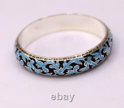 AWESOME 925 STERLING SILVER BLUE COLOR ENAMEL MEENAKARI BANGLE BRACELET ba18