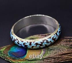 AWESOME 925 STERLING SILVER BLUE COLOR ENAMEL MEENAKARI BANGLE BRACELET ba18