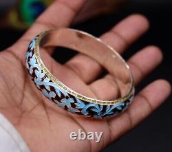 AWESOME 925 STERLING SILVER BLUE COLOR ENAMEL MEENAKARI BANGLE BRACELET ba18