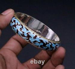 AWESOME 925 STERLING SILVER BLUE COLOR ENAMEL MEENAKARI BANGLE BRACELET ba18