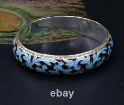 AWESOME 925 STERLING SILVER BLUE COLOR ENAMEL MEENAKARI BANGLE BRACELET ba18