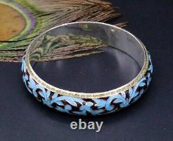 AWESOME 925 STERLING SILVER BLUE COLOR ENAMEL MEENAKARI BANGLE BRACELET ba18