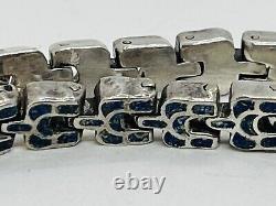 Alba Jaime Quiroz Vintage Mexican Sterling Silver Blue Enamel Snake Bracelet
