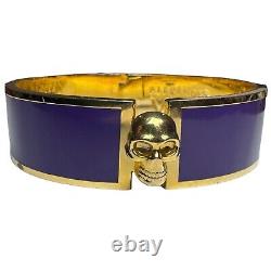 Alexander McQueen Blue Enamel Gold Tone Metal Bracelet Skull Hinge