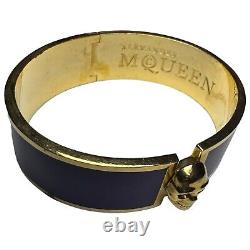 Alexander McQueen Blue Enamel Gold Tone Metal Bracelet Skull Hinge