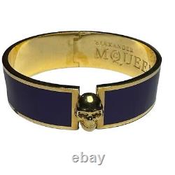 Alexander McQueen Blue Enamel Gold Tone Metal Bracelet Skull Hinge