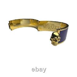 Alexander McQueen Blue Enamel Gold Tone Metal Bracelet Skull Hinge