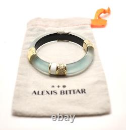 Alexis Bittar Blue Lucite White Enamel Crystal Hinged Bangle Bracelet