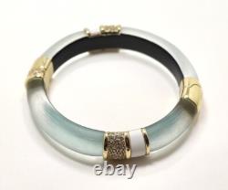 Alexis Bittar Blue Lucite White Enamel Crystal Hinged Bangle Bracelet