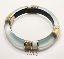 Alexis Bittar Blue Lucite White Enamel Crystal Hinged Bangle Bracelet
