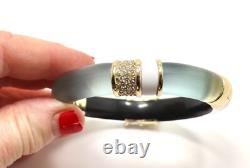 Alexis Bittar Blue Lucite White Enamel Crystal Hinged Bangle Bracelet