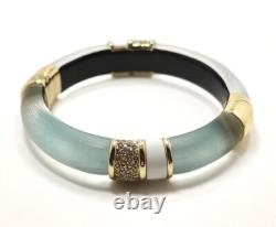 Alexis Bittar Blue Lucite White Enamel Crystal Hinged Bangle Bracelet