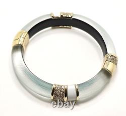 Alexis Bittar Blue Lucite White Enamel Crystal Hinged Bangle Bracelet