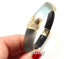 Alexis Bittar Blue Lucite White Enamel Crystal Hinged Bangle Bracelet