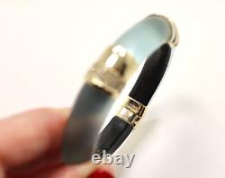 Alexis Bittar Blue Lucite White Enamel Crystal Hinged Bangle Bracelet