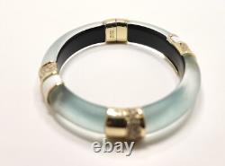 Alexis Bittar Blue Lucite White Enamel Crystal Hinged Bangle Bracelet