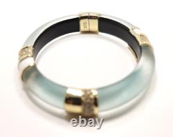 Alexis Bittar Blue Lucite White Enamel Crystal Hinged Bangle Bracelet