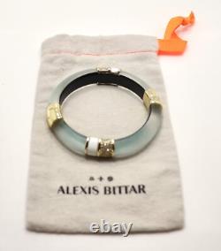 Alexis Bittar Blue Lucite White Enamel Crystal Hinged Bangle Bracelet