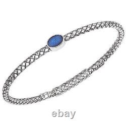 Alisa Italy Women's Bracelet Enamel Oxidized Blue Oval Ornament VHB 1531 BL