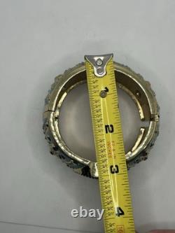 Amedeo Cameo lady gold tone blue enamel wide ornate clamper bracelet vintage