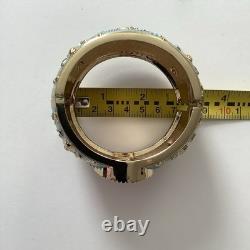 Amedeo NYC Carved Shell Cameo Cuff Hinged Bracelet Gold Tone & Blue Enamel MINT