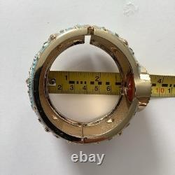 Amedeo NYC Carved Shell Cameo Cuff Hinged Bracelet Gold Tone & Blue Enamel MINT