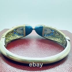 Amrita Singh 925 Sterling Silver Gold Color Blue Enamel Peacock Bangle Bracelet