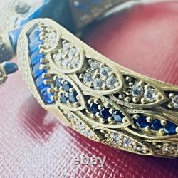 Amrita Singh 925 Sterling Silver Gold Color Blue Enamel Peacock Bangle Bracelet