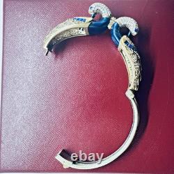Amrita Singh 925 Sterling Silver Gold Color Blue Enamel Peacock Bangle Bracelet