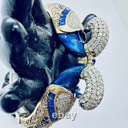 Amrita Singh 925 Sterling Silver Gold Color Blue Enamel Peacock Bangle Bracelet