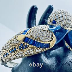 Amrita Singh 925 Sterling Silver Gold Color Blue Enamel Peacock Bangle Bracelet