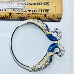 Amrita Singh 925 Sterling Silver Gold Color Blue Enamel Peacock Bangle Bracelet