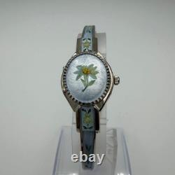 Andre Mouche Swiss Quartz Bangle Watch Blue Enamel Edelweiss Flower New Battery
