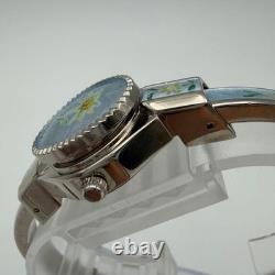 Andre Mouche Swiss Quartz Bangle Watch Blue Enamel Edelweiss Flower New Battery