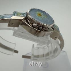 Andre Mouche Swiss Quartz Bangle Watch Blue Enamel Edelweiss Flower New Battery
