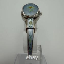 Andre Mouche Swiss Quartz Bangle Watch Blue Enamel Edelweiss Flower New Battery