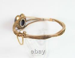 Antique 10K Gold Victorian Royal Blue Enamel Pearl Cluster Bangle Bracelet