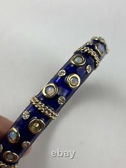 Antique 14 K Gold Cobalt Blue Enamel Opals Diamonds jacqueline kennedy Bracelet