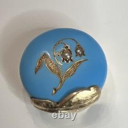 Antique 14k Yellow Gold Blue Enamel Lily Slider Bracelet Watch Chain Fob Charm