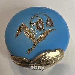 Antique 14k Yellow Gold Blue Enamel Lily Slider Bracelet Watch Chain Fob Charm