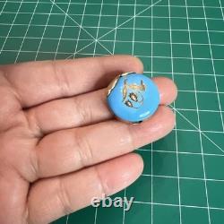 Antique 14k Yellow Gold Blue Enamel Lily Slider Bracelet Watch Chain Fob Charm