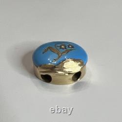 Antique 14k Yellow Gold Blue Enamel Lily Slider Bracelet Watch Chain Fob Charm